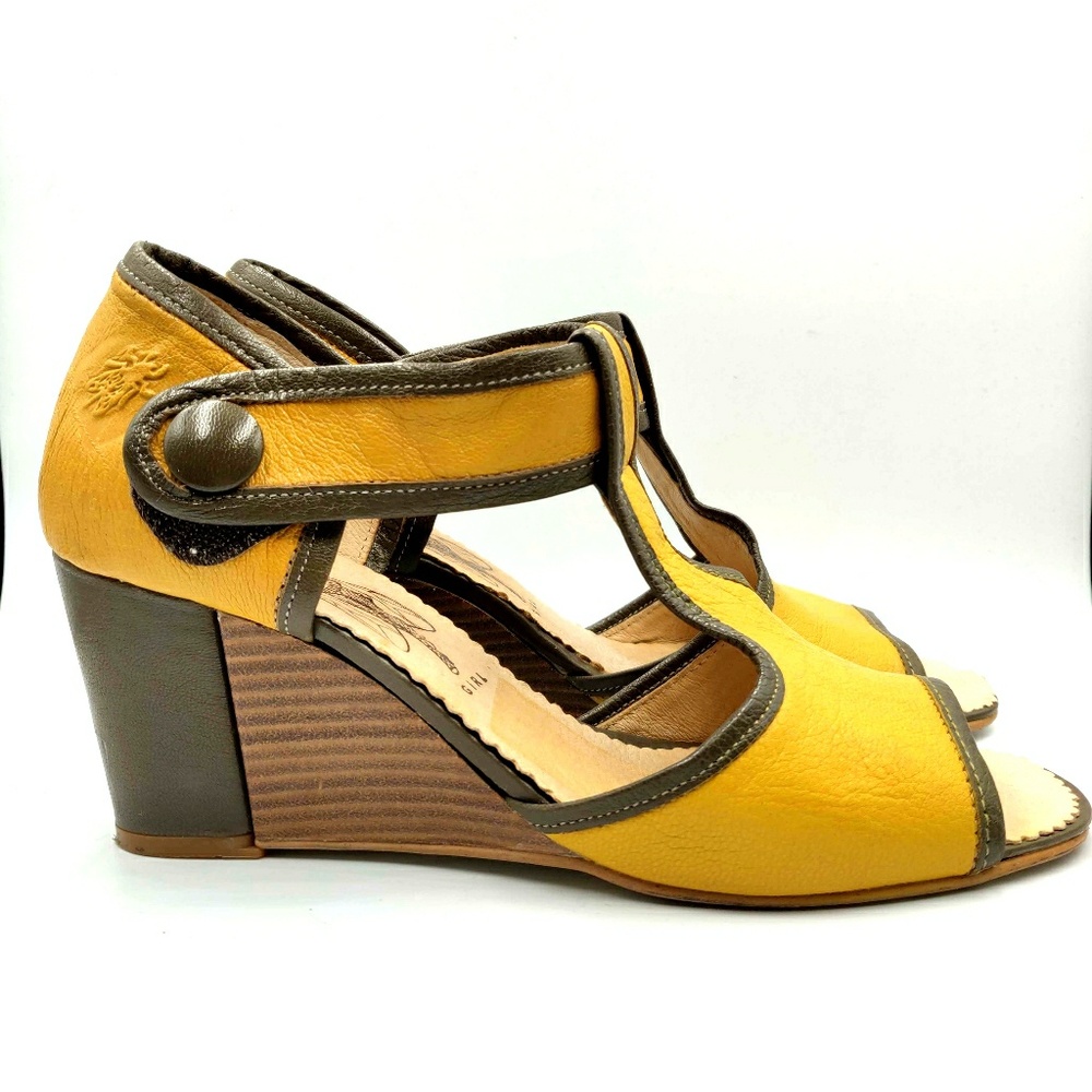 Fly London Mustard Leather Wedge Shoes 40 9/9.5